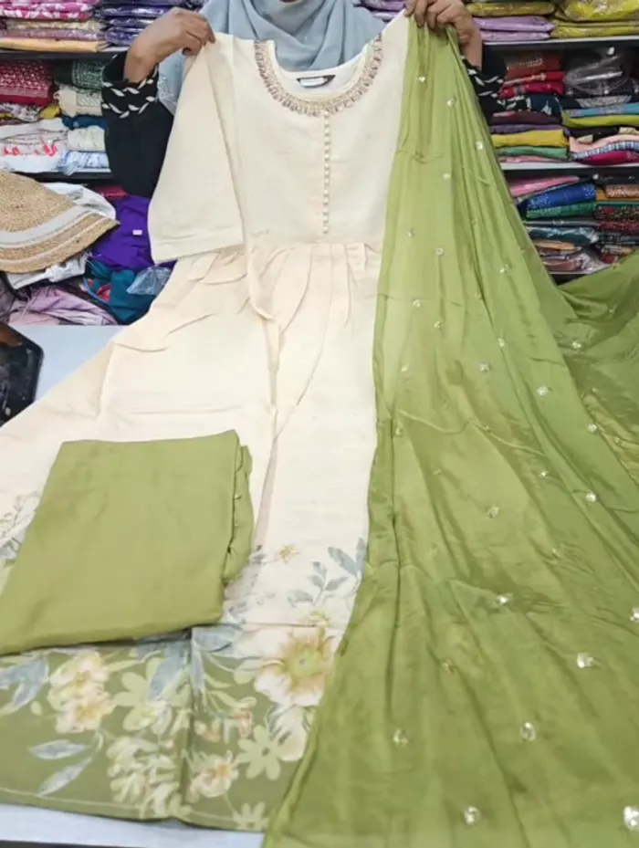 Rayon Long Anarkali Top Bottom Dupatta  | TS3283